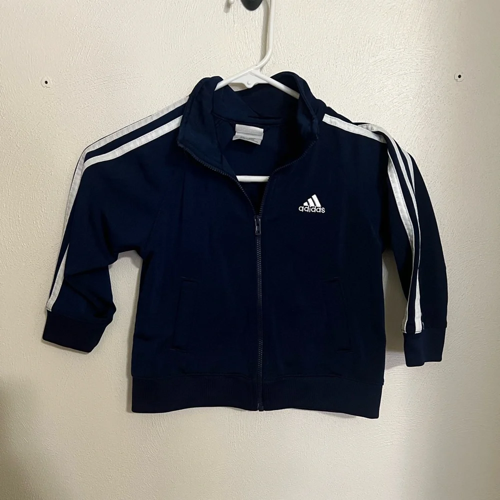 ADIDAS Classic Full Zip Logo Athletic Type Jacket Navy Blue White Kid's Size 3T